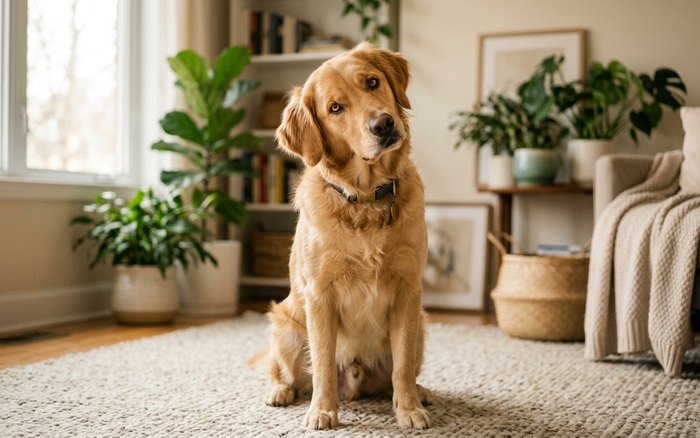 Dog tilting its head with a curious expression