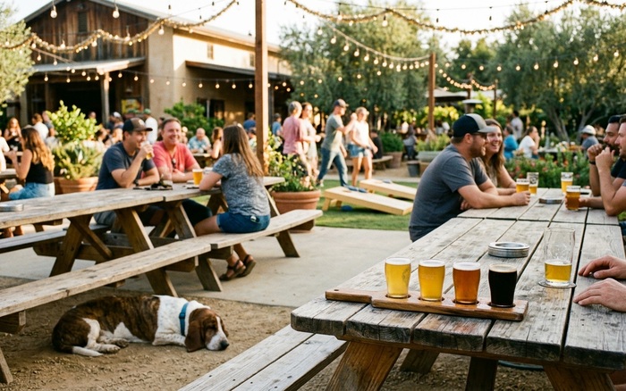 Dog-friendly patio at Strike Brewing Co.